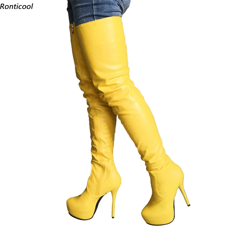 

Ronticool Handmade Winter Women Thigh Boots Side Zipper Stiletto Heels Round Toe Gorgeous 8 Colors Shoes Women Us Size 5-20