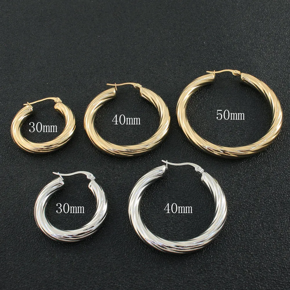 Gold Color Fashion Round Stainless Steel Jewelry Simple Earrings Personality For Women