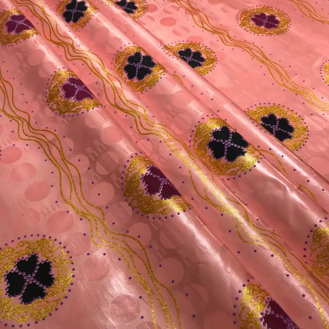 5 Yards Nigerian Gold Plating Lace Fabric Latest Bazin Riche 2021 New High Quality Glisten African Lace Fabric For Party Dresses
