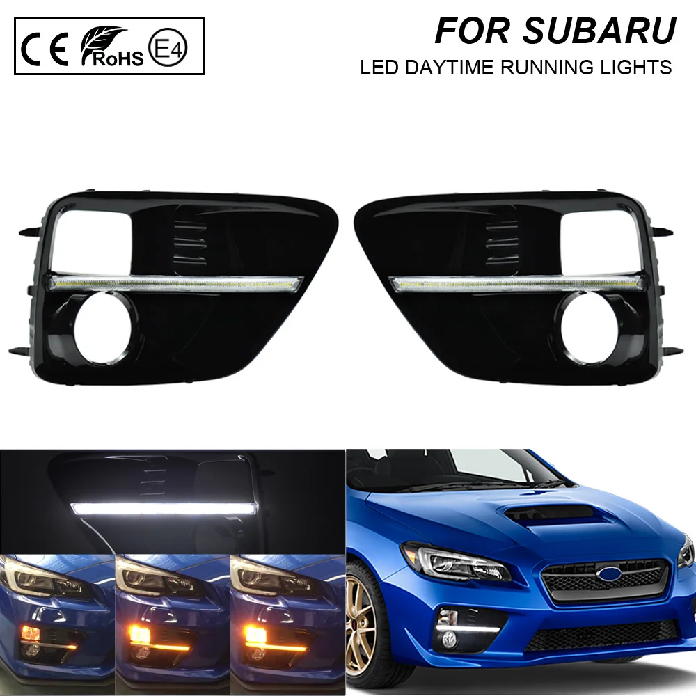 For Subaru WRX/WRX STI 2015 2016 2017 Daytime Running Light Fog Bezel DRL LED Cover With Amber Dynamic Turning Signal Functions