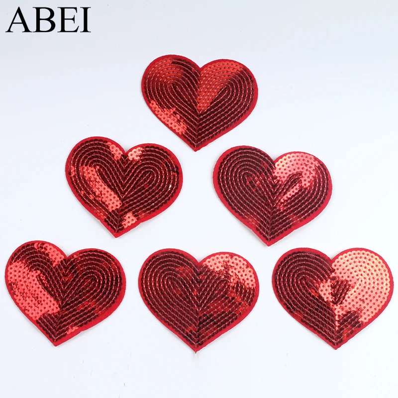 10pcs Big Red Patch Iron On Sequined Heart Patches DIY Stickers For Jeans Bags Shoes Hats Coats Sewing Fabric Appliques