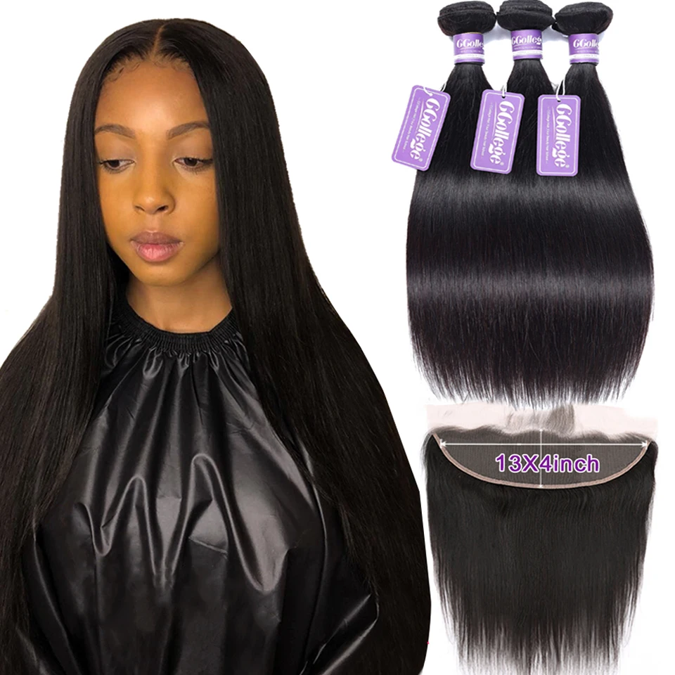 

Straight Bundles With Frontal Closure Brazilian Human Hair Pre Plucked 13x4 Lace Frontal Closure With Bundles Non Remy