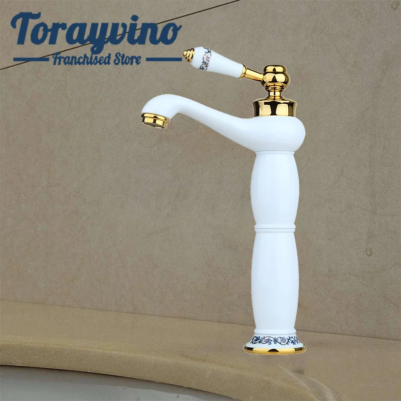 

Torayvino Sink Faucet Mixer Tap Ceramic Golden Deck Mounted Single Holder Hole Plate Spool Handle & Contemporary Bathroom