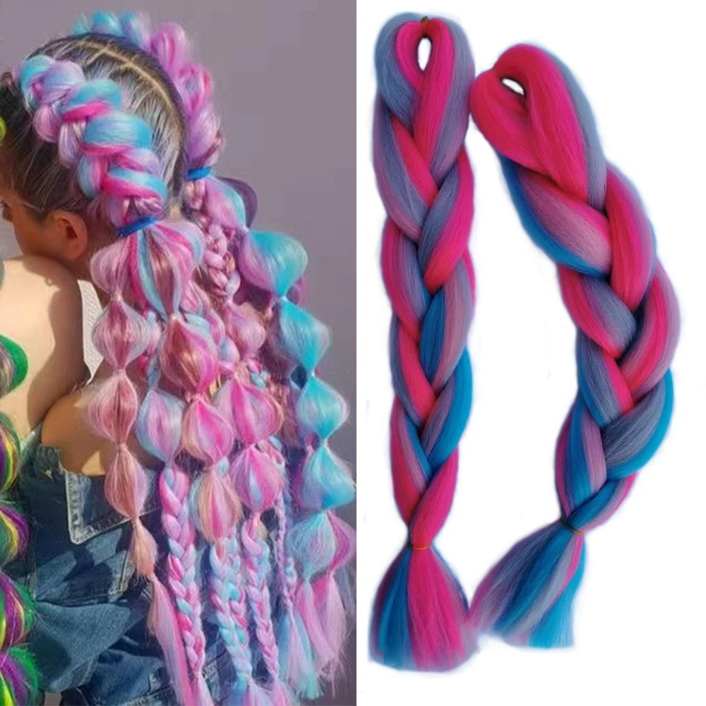 AIYEE 4 Colors Mix Braiding Hair Pink Purple Blue Ombre Synthetic Jumbo Braids Hair Extension for Black Women