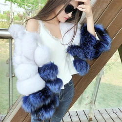 Real Fox Fur Coat for Women, Silver Fox Fur Coat, Short Jacket with Zipper, Genuine Leather, Female Winter Jacket,