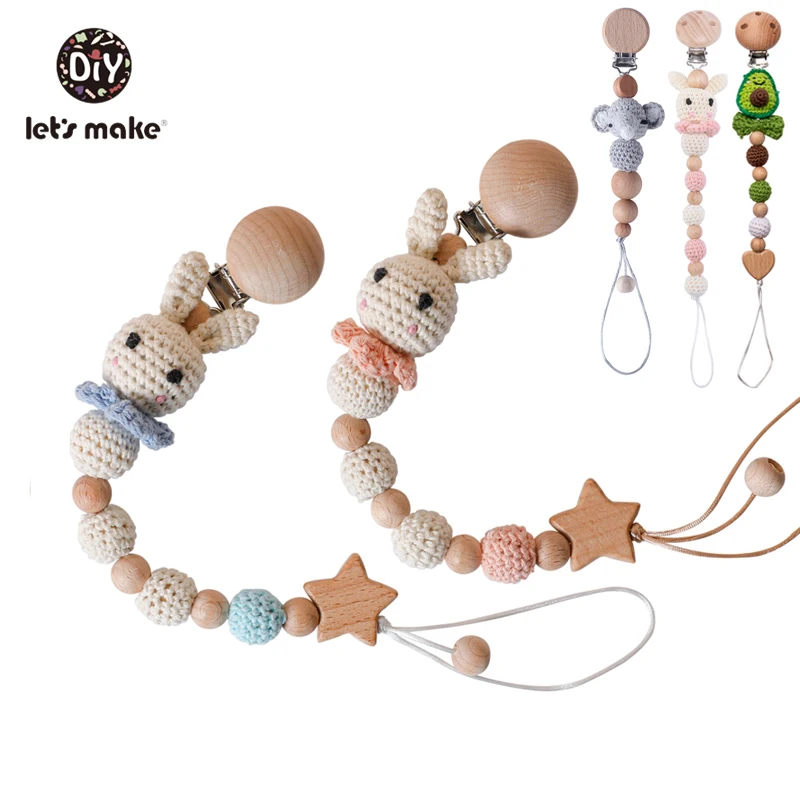 Let's Make 1pc Baby Pacifier Dummy Luxury Nipple Chain Soother Feeder Pacifier Silicone Crochet Beads Panda Rabbit Food Grade