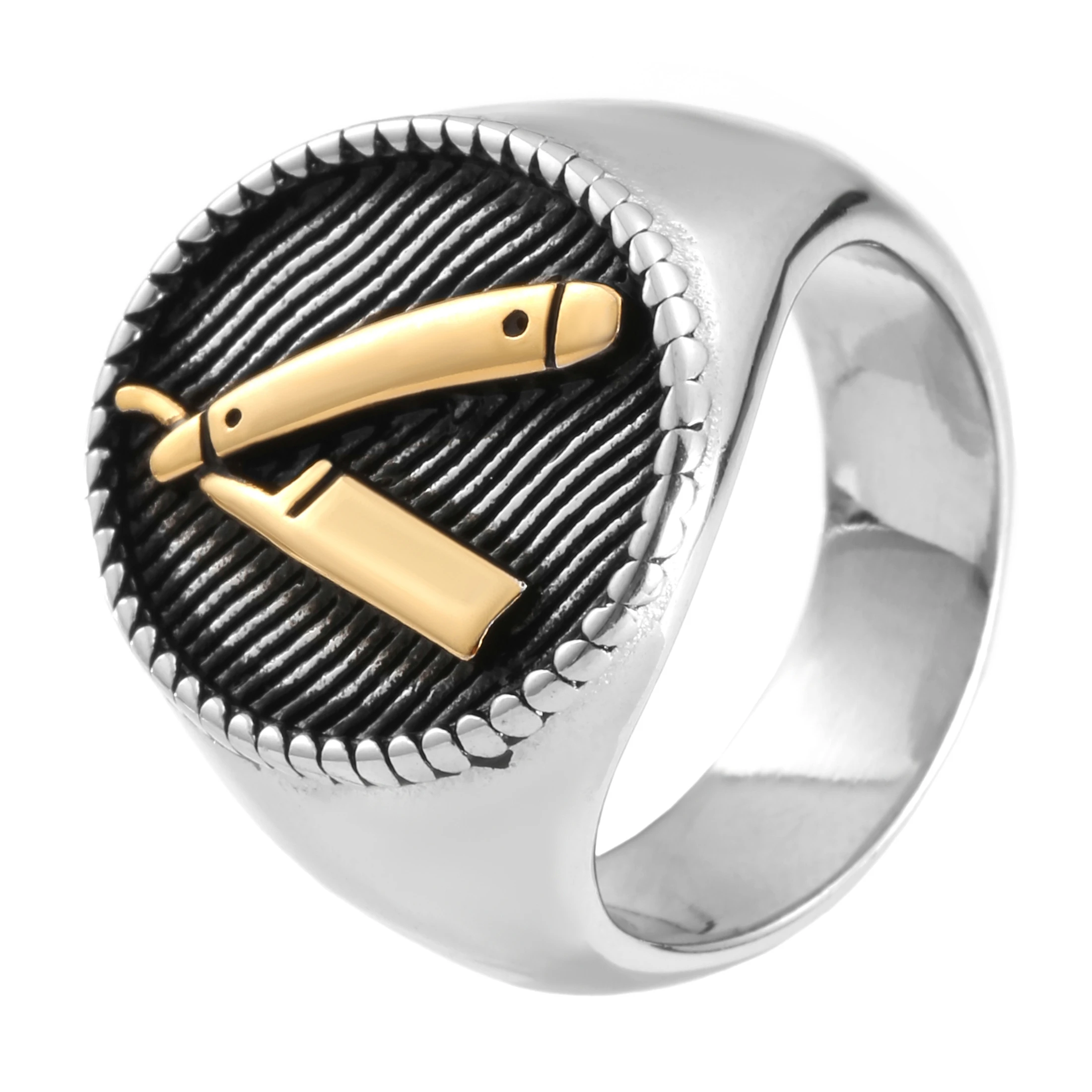 Barber Cut Ring 316L Stainless Steel Jewelry Punk Style Men Boys Fadeless Solid Ring Size 7-14