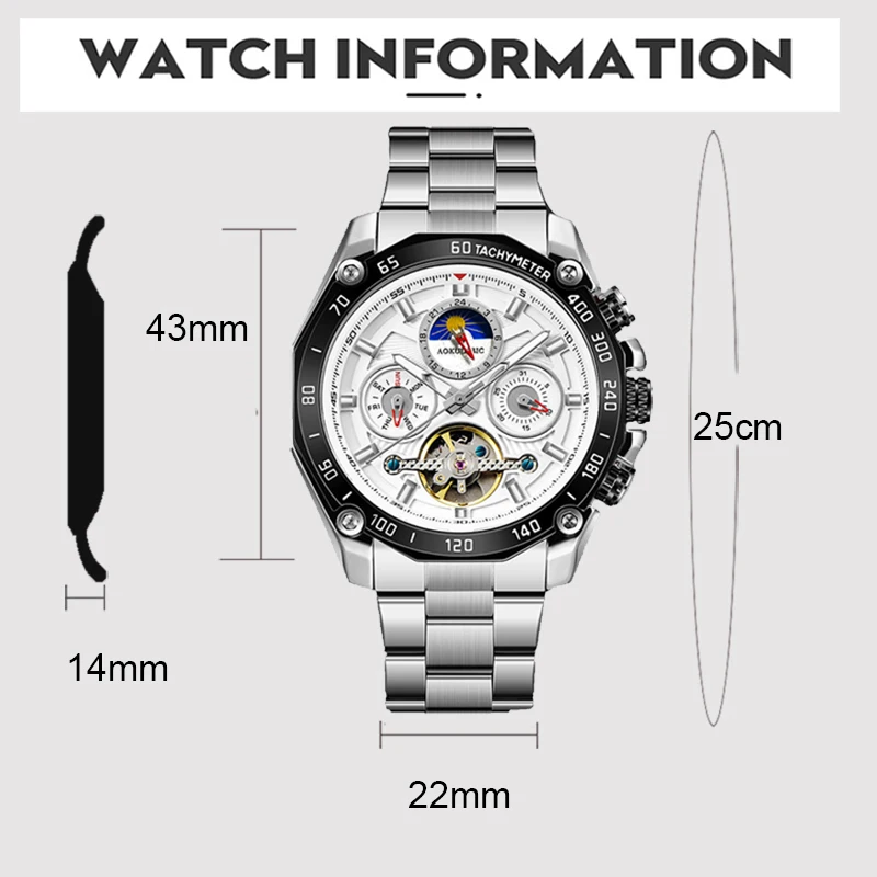 Relogio Masculino Man Watch Moon Phase Automatic Mechanical Watches Mens Self-Winding Top Brand Sport Skeleton Wristwatch Clock