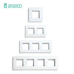 ​BSEED EU Standard Crystal Panel Wall Socket Frame Glass Switch Panel With Metal Plate 86/157/228/299mm White Black Golden