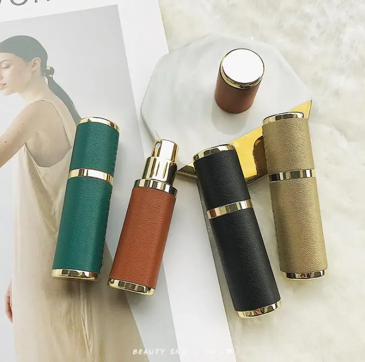 Exquisite Leather 5ml Mini Portable Refillable Perfume Atomizer Spray Bottles Empty Bottles Cosmetic Containers Bottles Glass SN