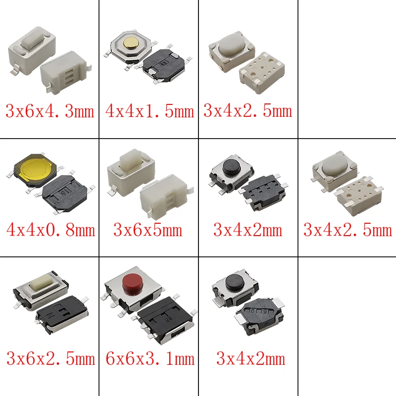 SMD Micro Tactile Push Button Switch Accessories Kit Car Remote Control Tablet Micro Momentary Key Touch Switch Assortment Set