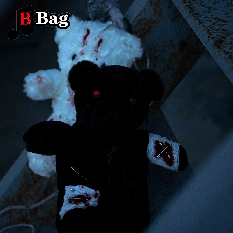 Handmade Gothic Lolita bear bag sickly sanguinary Bear Doll Bag Women Personality shoulder bag Halloween Cosplay Blood bear bag