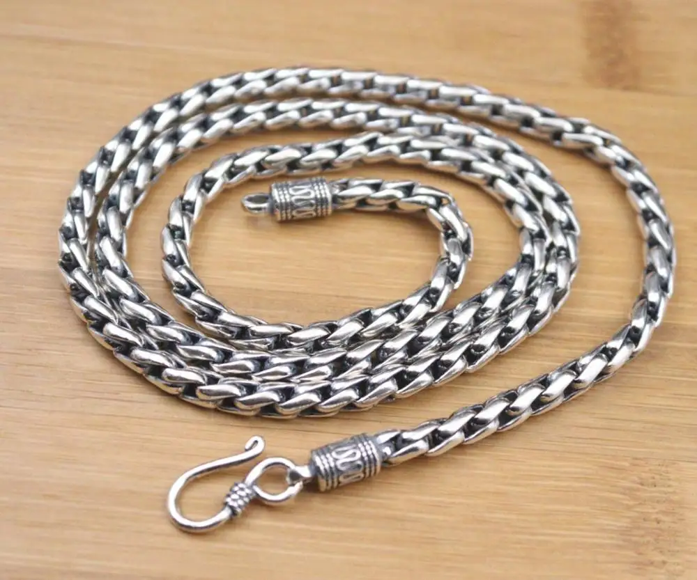 

Pure 925 Sterling Silver Necklace Width 4.5mm Thick Warp Pattern Link Chain Length 25.59"L About 66g For Woman Man