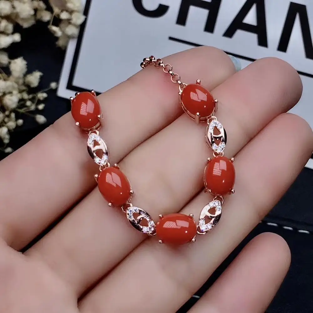 KJJEAXCMY boutique jewelry 925 sterling silver inlaid Natural Red Coral Female Bracelet Birthday party Gift support detection