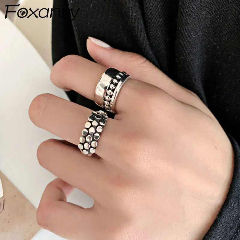 Foxanry Vintage Punk Silver Color Width Rings Engagement Jewelry Fashion Simple Geometric Party Accessories Gifts