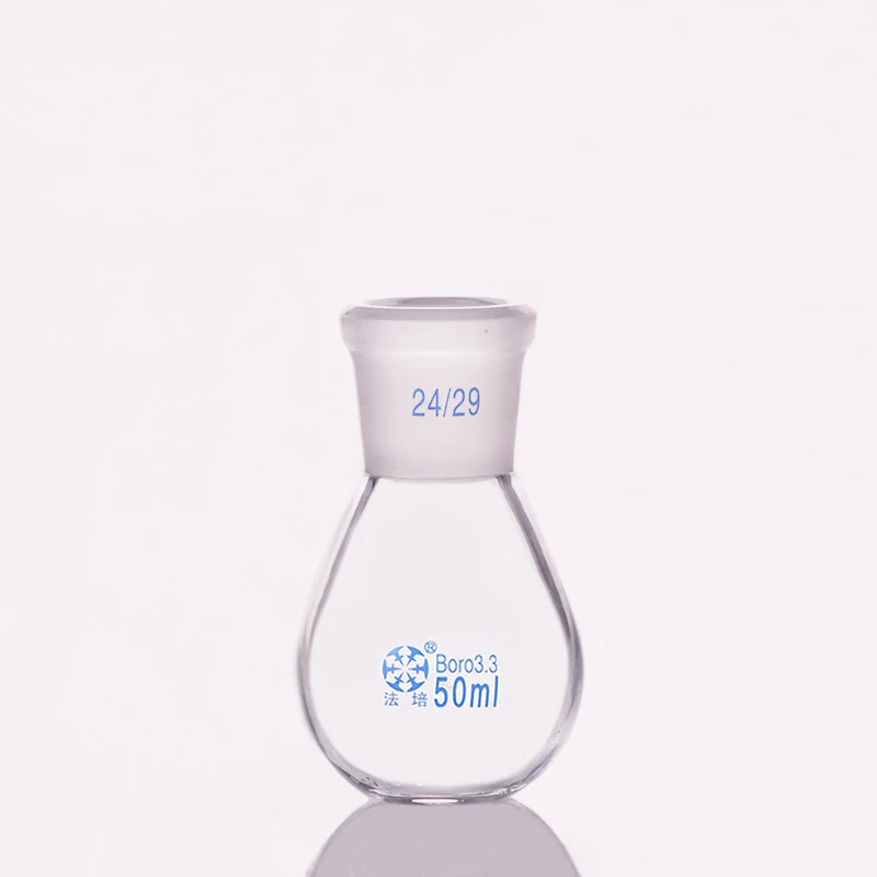 FAPE Evaporation bottle 50ml, Flask eggplant shape, Short neck standard grinding mouth 24/29, Eggplant-shaped flat bottom flask