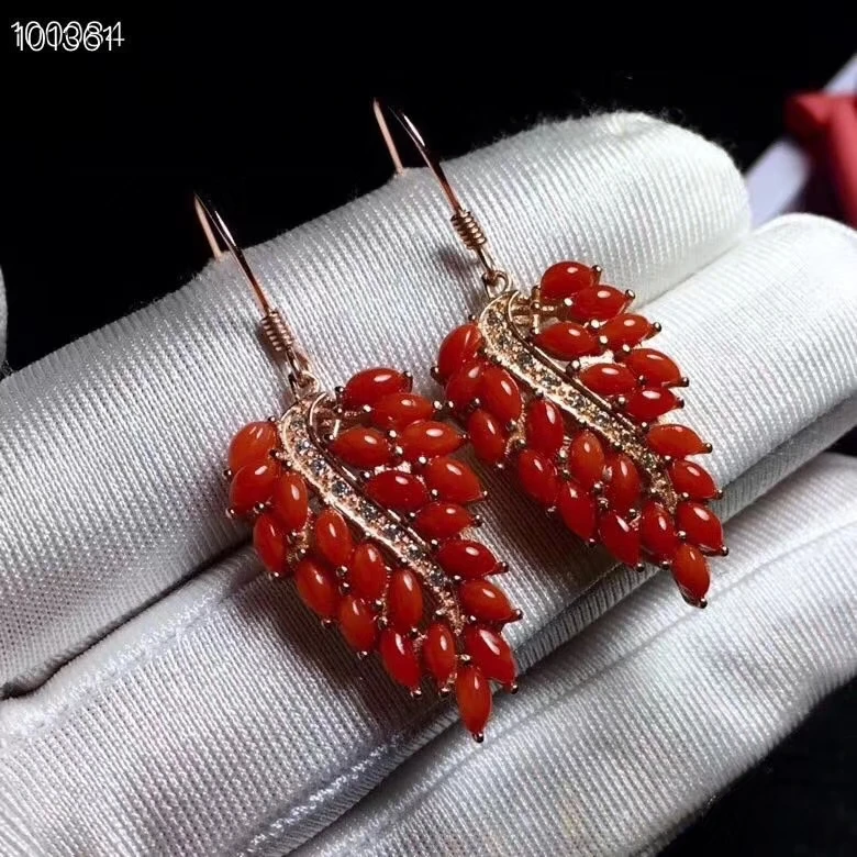 KJJEAXCMY Fine Jewelry 925 sterling silver inlaid natural red coral female earrings Eardrop luxury support detection