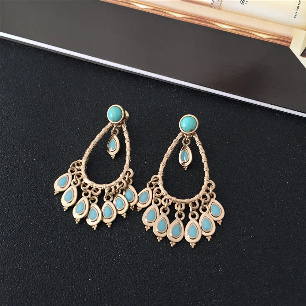 New Ethnic Women Drop Earrings Gold Color Alloy Small Water Drop Shape Enamel Charm Earrings for Women Casual Party Fashion