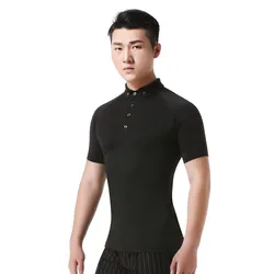 Dance Practice Ballroom Standard Modern Tops Adult New latin dance costumes Men Short Sleeve Button T Shirt White Black in stock