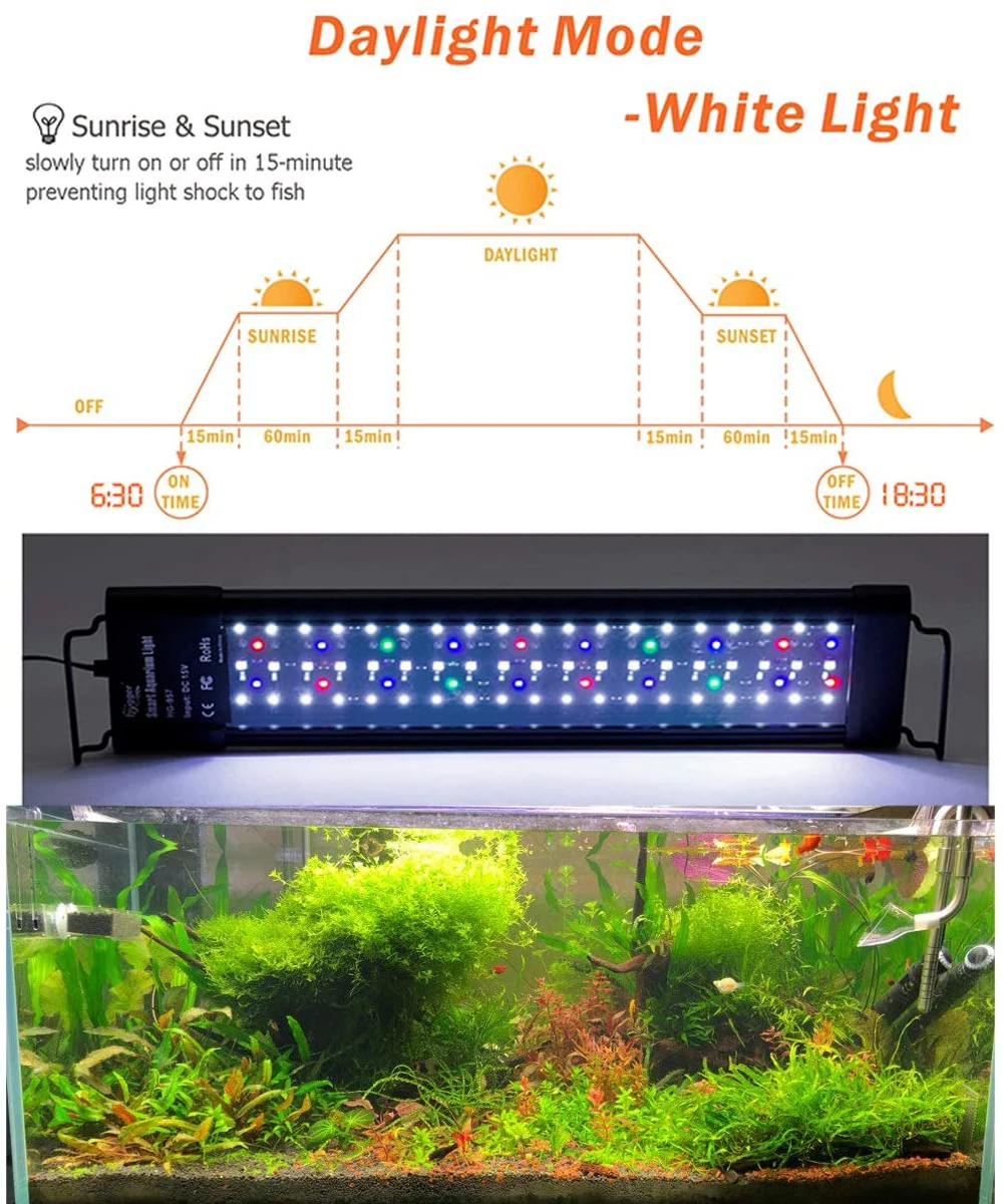 Super Bright WRGBled Aquarium Lighting Aquatic Plants Simulated Sunrise Sunset Aquarium LEDs for Water Plant Fish Tank LED Light