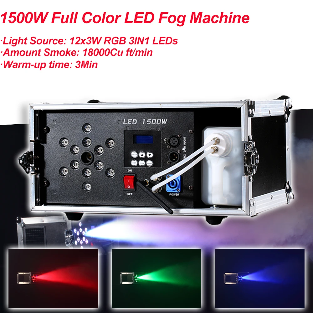 

1500W Full Color LED Fog Machine 12x3W RGB 3IN1 LED Smoke Machine Fogger For Stage Party DJ Club Halloween Equipment