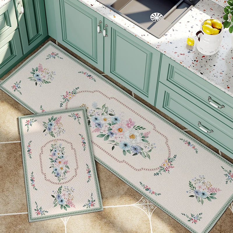 

European Waterproof Oil-proof Kitchen Mat Decor Printing Non-slip PVC Door Entrance Long Blanket Dirt-resistant Bathroom Mat