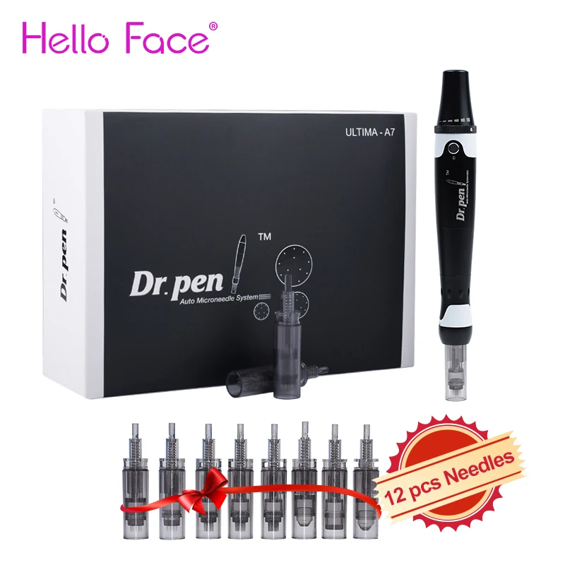 Dr. Pen Ultima A7 с 12 шт. игольчатых картриджей, профессиональный набор для мезотерапии, электрическая микроигольная ручка, косметический аппарат