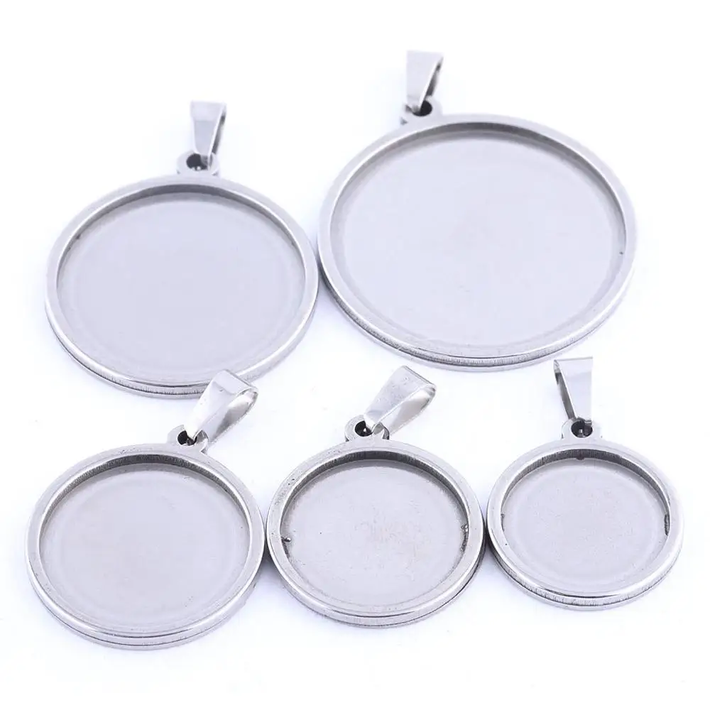 5szt Puste ustawienia podstawy kaboszonu ze stali nierdzewnej 18mm 20mm 25mm 30mm 35mm Tace na wisiorki Diy Naszyjnik Bezels do wyrobu biżuterii