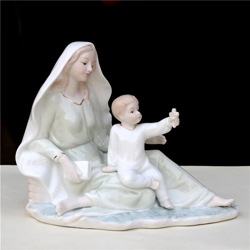 

Porcelain Blessed Virgin Mary Sculpture Handmade Ceramics Christ Statue Jesus Church Ornament Religion Craft Bible Furnishing