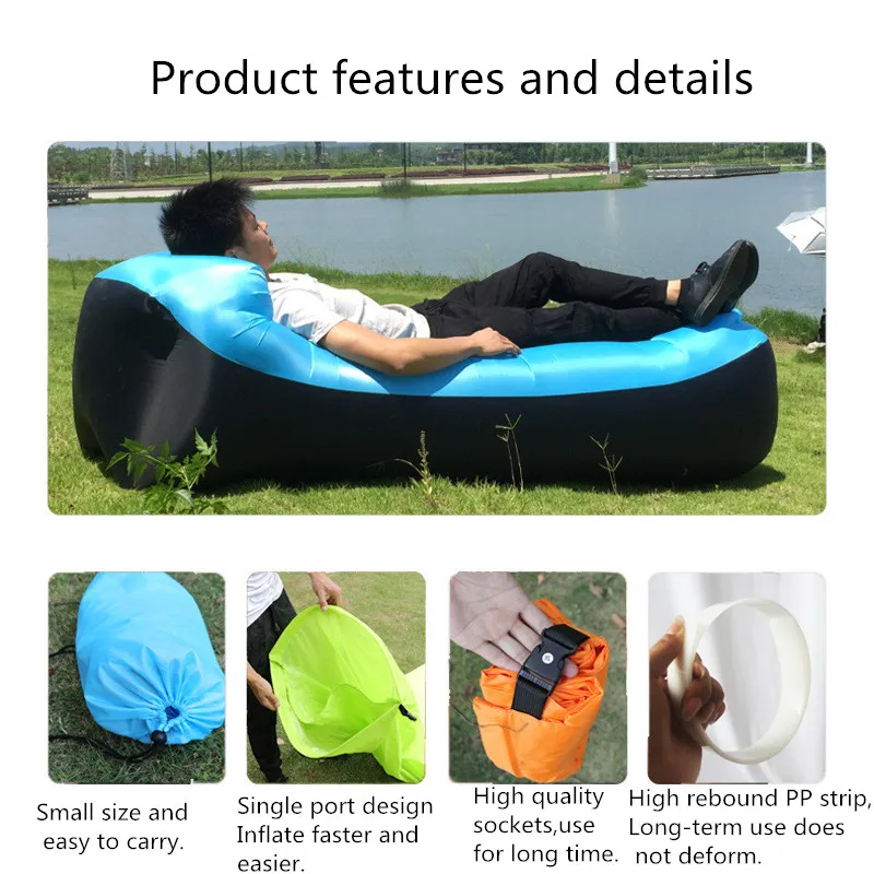 Sofá inflable de aire perezoso impermeable, cama portátil de playa al aire libre, saco de dormir, tela Oxford