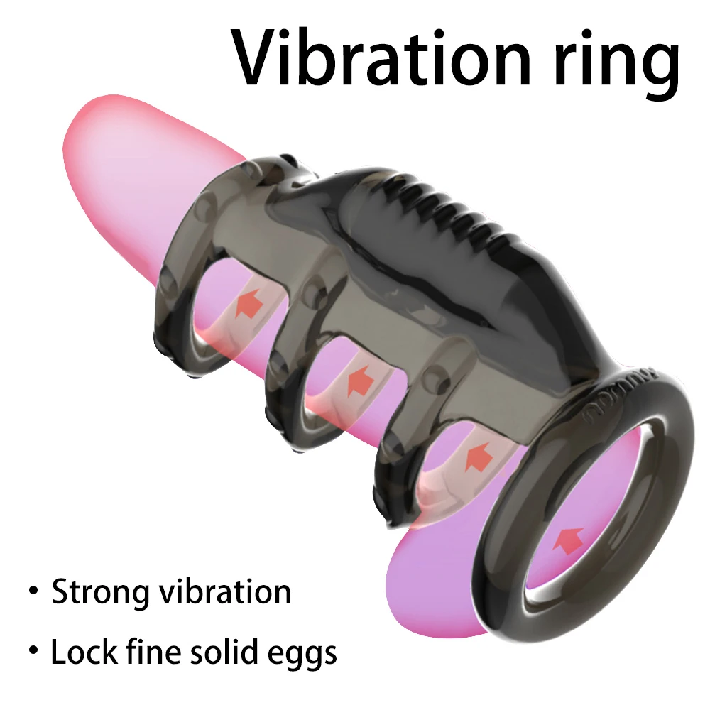 Silicone Reusable Vibraton Penis Sleeve Strapon Delayed Ejaculation Chastity Lock Sperm Erection Sex Toys For Men Bondage Gear