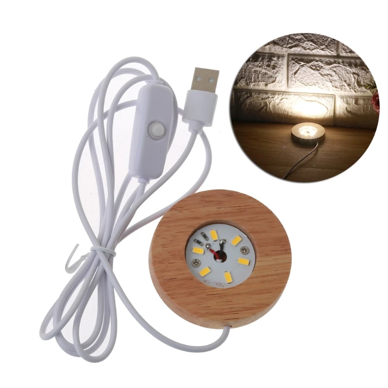 

High Quality Mini Thin LED Wood Display Base Resin Art Display Round Wooden Night Base Crafts