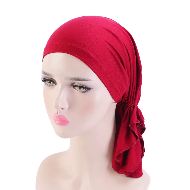 Muçulmano lenço pré-amarrado para mulheres, Chemo Bonnet Caps, acessórios para cabelo feminino, bandanas de câncer, lenço, chapéu pirata, bambu