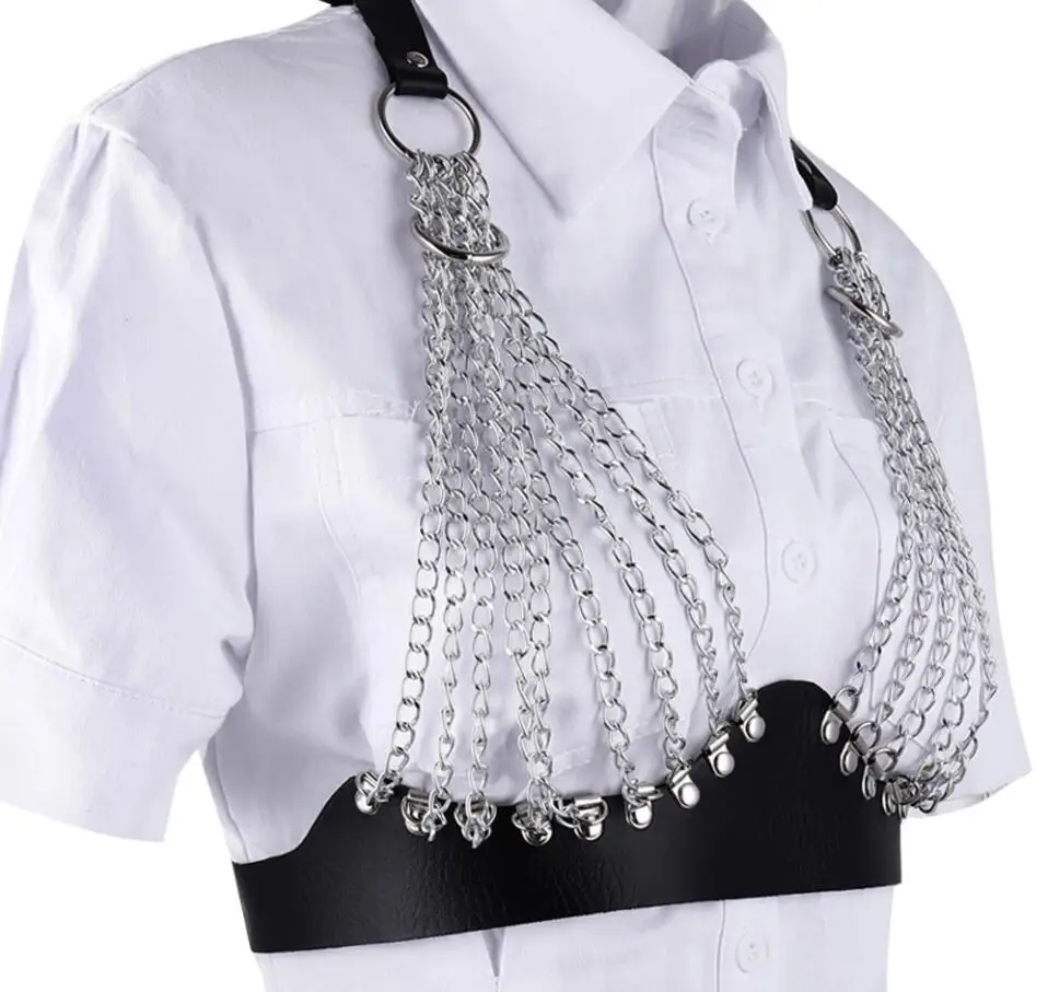 Sexy leather Harness Belt Women metal chain Chest Body Strap Gothic Garter Belt Fetish Erotic BDSM Bandage Belt