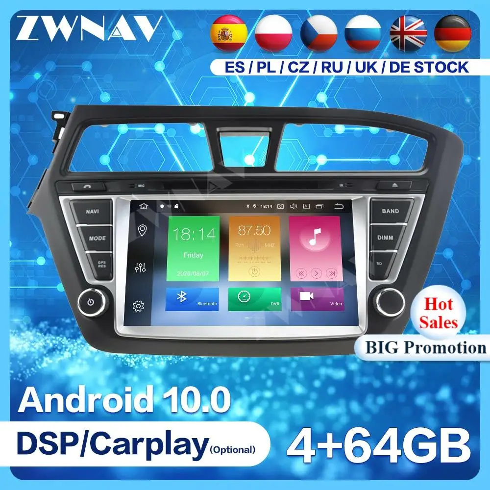 Android 10 Screen GPS Navigation For Hyundai I20 2014 2015 2016 2017 Audio Radio Receiver Car Stereo Multimedia Player Head Unit