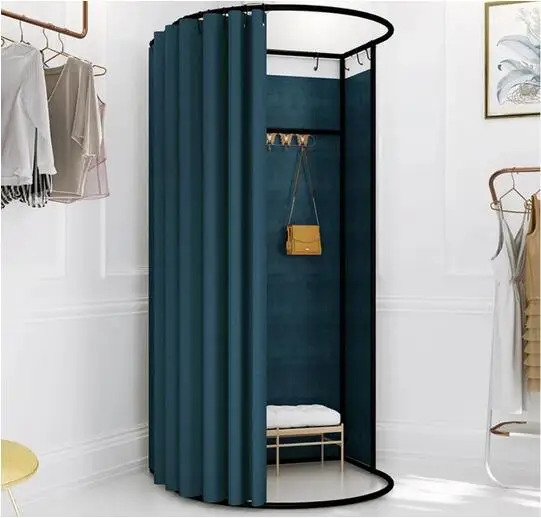 Temporary mobile fitting room clothing store floor portable folding simple changing room display frame curtain