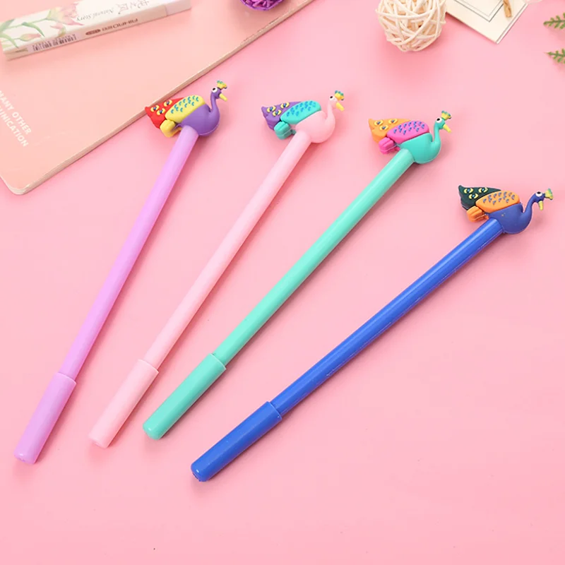 4 pcs/lot Peacock Gel Pen Black Ink Signing Pen Promotional Stationery High Quality Office School Supplies Cute Pen