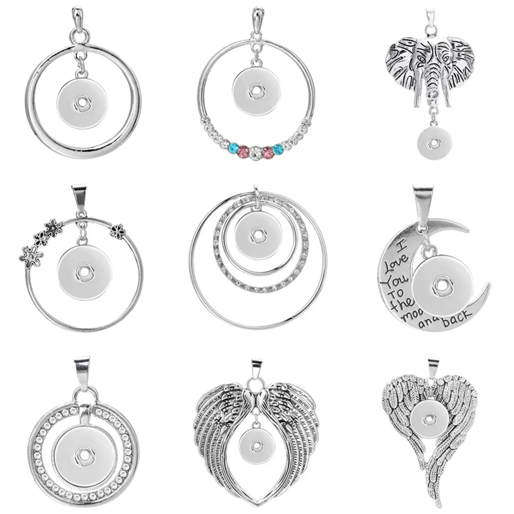 Hot Snap Pendant Moon Elephant Wing Pendant Necklace Fit 18mm 20mm Snap Button Jewelry No Chain