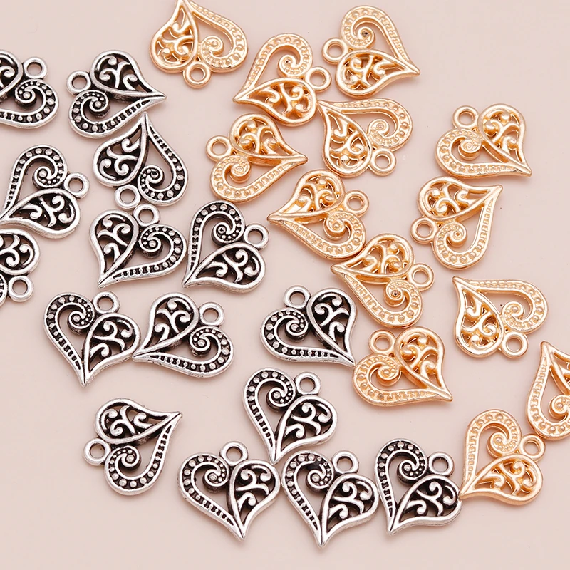 20pcs  Charms Heart Pendants Jewelry Making Findings 15*15mm Hollow Leaves Love Diy Handmade Accessories