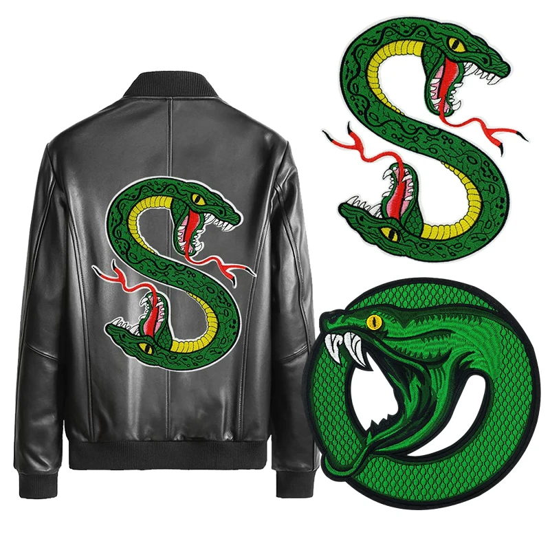 

Personality Domineering Cool Serpents Stickers Green Snake Embroidery Patch Ironing On Clothing Jacket DIY Appliques Supplies