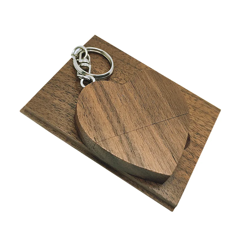 Custom LOGO Free Walnut Wooden Heart USB3.0 High-speed 128GB 32GB 64GB  Flash Drive Creative Pendrive Memory stick with Gift Box