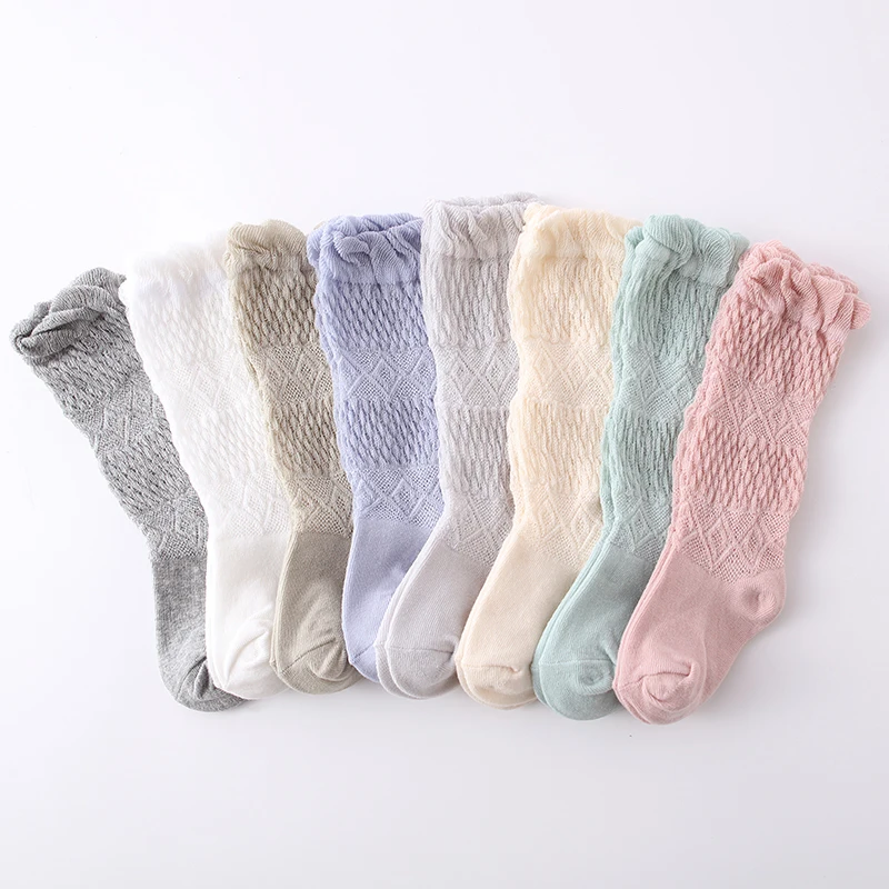 

New style multi-cotton mesh bubble mouth baby knee socks baby summer thin knee high tube mosquito socks boy girl children socks