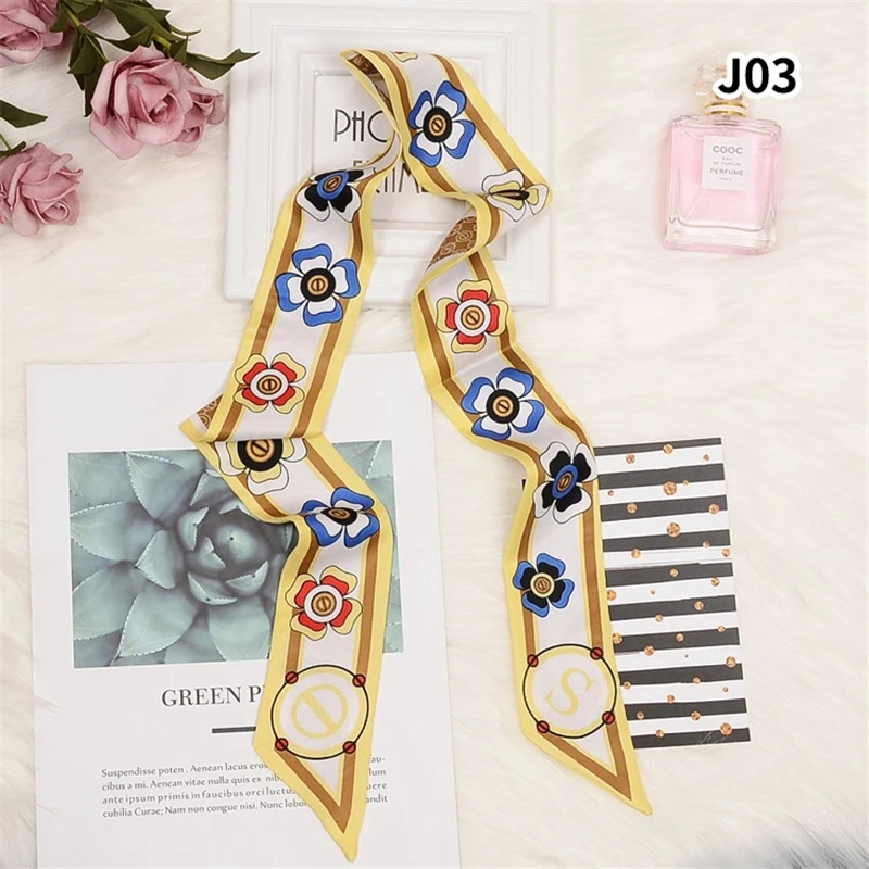 Flower Print Luxury Brand Scarf Women Silk Scarf Bag Skinny Scarves Design Foulard Neckerchief Headband For Ladies B78