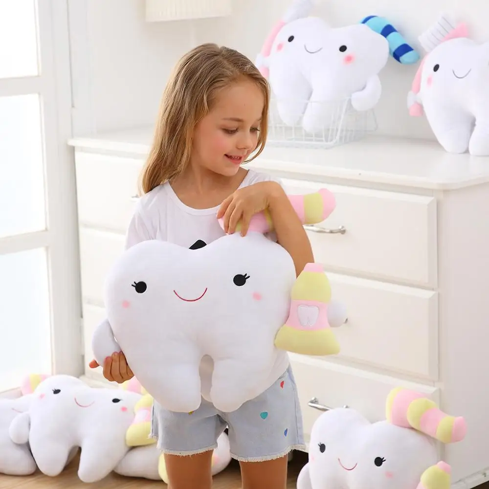 Cojín de sofá con forma de diente para niños y niñas, almohada de peluche, muñeca bonita, juguetes suaves dentales, regalo para dentistas