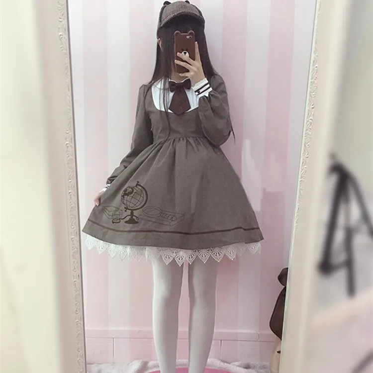 Robe lolita de style collégien anglais, robe en dentelle, rétro, nœud papillon, uniforme jk, robe victorienne, kawaii, gothique, lolita cos loli op