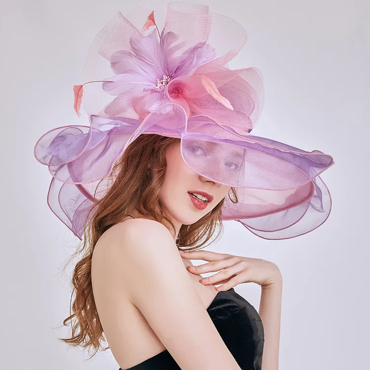 2020 New Elegant Adjustable Organza Wedding Hats for Women Weddings Hat Flower Feather Hats Wedding Accessories chapeau mariage