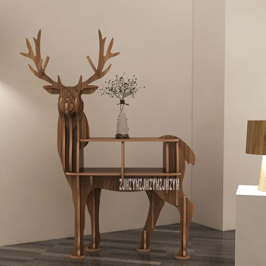 L Large Book Rack Bookcase Display Storage Furniture for CDs Movies Books Animal Deer Display Bookrack Wooden Bookcase Shelves