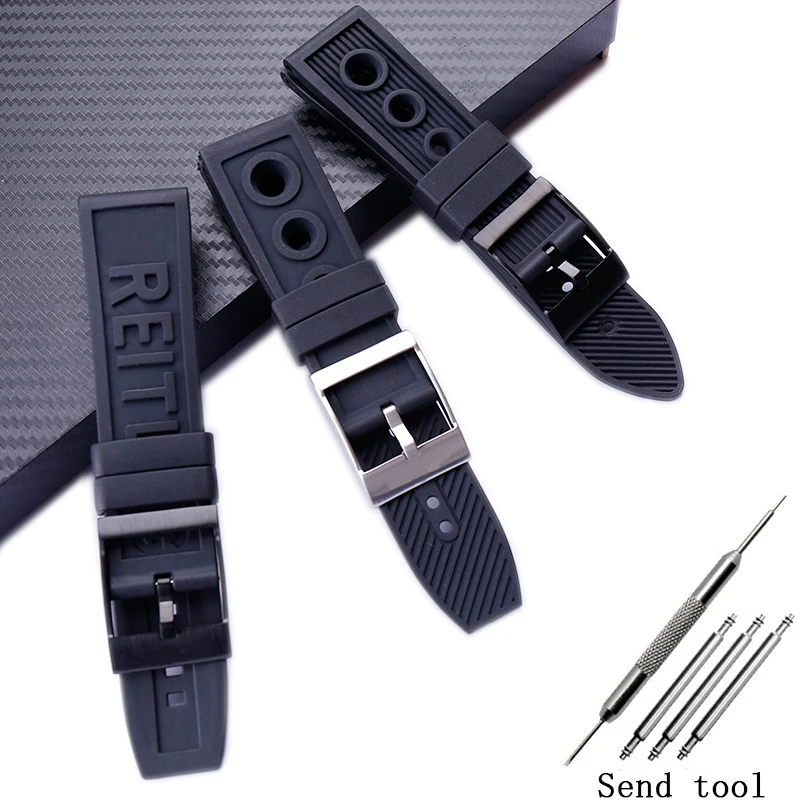 Watch accessories men rubber strap suitable for Breitling ladies silicone sports strap 22mm 24mm metal buckle