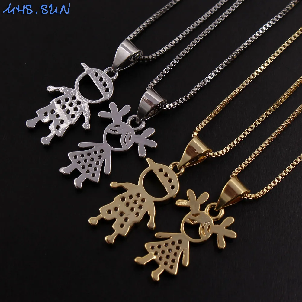 MHS.SUN Cute Boys And Girls Mini Pendants Necklace Fashion AAA CZ Gold Color Chain Necklace For Women Lover Jewelry Gift 1Pcs