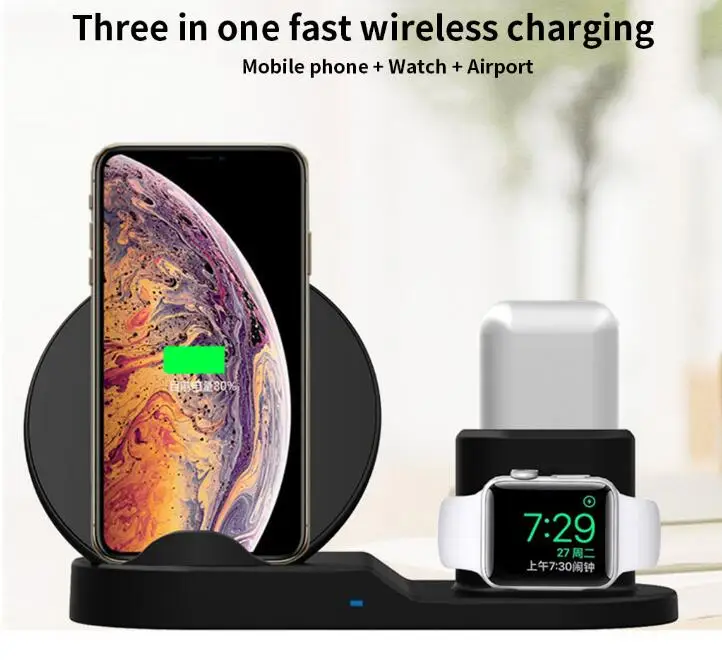 20pcs 3 in 1 Qi Wireless Charger  for iPhone Airpods 10W Wireless Charger Induction Charger Fast Charging Station